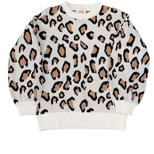 Mazik White and brown leopard print knit sweater